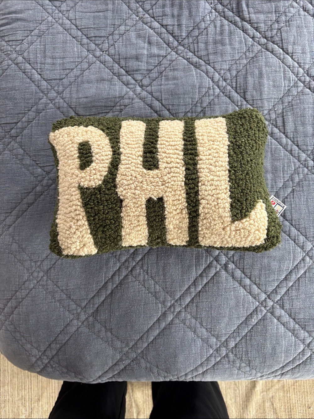 Green and cream decorative little Philly pillow